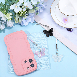 6 шт. 3-х цветные акриловые ремешки для мобильного телефона с бабочками AJEW-GF0009-11