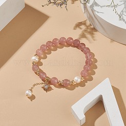 Эластичный браслет natura клубника с кварцем и жемчугом BJEW-JB09004