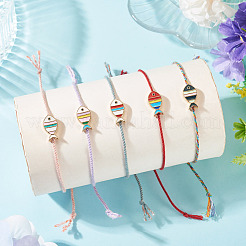 5 Stück verstellbares Armband mit Fischanhänger aus Emaille in 5 Farben&nbsp;BJEW-TA0001-31