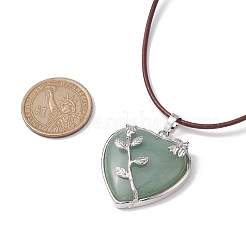 Collana con pendente a cuore avventurina verde naturale con cordoncini in pelle di vacchetta&nbsp;NJEW-JN04598-03