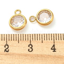 304ステンレススチールチャーム  ガラスラインストーン付き  フラットラウンド  14KGP本金メッキ  10.5x8x3mm  穴：1.6mm&nbsp;STAS-L022-161G