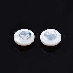 天然淡水シェルビーズ  真鍮製の金属装飾  ゴシップでフラットラウンド  プラチナ  8x4~5mm  穴：0.6mm&nbsp;SHEL-N003-22-16P