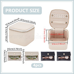 Портативные коробки для хранения ювелирных изделий из искусственной кожи на молнии с 4 вставным мешком&nbsp;CON-WH0202-001B