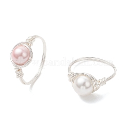 2 шт. кольца для пальцев с круглыми бусинами из жемчуга-ракушки&nbsp;RJEW-JR00973
