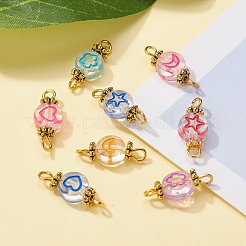 アクリルのリンク  金合金と鉄のパーツ  アクリルエナメルビーズ  ミックス模様のフラットラウンド  ミックスカラー  17x7x4mm  穴：1.8~3mm&nbsp;PALLOY-JF00783