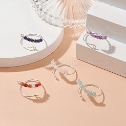 Открытые кольца-манжеты с круглыми бусинами из натуральных смешанных драгоценных камней RJEW-JR00566