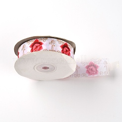 ポリエステルグログランリボン  片面  花柄  レッド  1インチ（25mm）  20ヤード/ロール&nbsp;OCOR-TAC0009-12