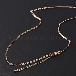女性用真鍮カーブチェーンネックレス  304ステンレススチール製カニカン付き  ラックめっき  鉛フリー＆カドミウムフリー  長持ちメッキ  ローズゴールド  長さ17.72インチ(45cm) + 50~60mmエクステンダー&nbsp;NJEW-D302-39RG