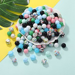 89 Stück Silikonperlen-Set mit buntem Muster&nbsp;SIL-SZ0002-54D