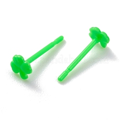 環境に優しいプラスチック製のスタッドピアス  シャムロック  ライム  4.5x4.5x1mm  ピン：0.8mm&nbsp;EJEW-H120-04B-01
