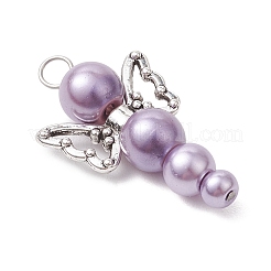 真珠のようなガラスのパールビーズペンダント  天使  合金の翼と銅線付き  ミックスカラー  32x18x8mm  穴：4mm&nbsp;PALLOY-JF03204-05