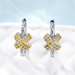 Х-образные серьги-кольца из латуни с микропаве из прозрачных кубических цирконий&nbsp;EJEW-H158-18A-GP