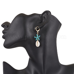 Серьги-кольца из искусственной бирюзы в виде морской звезды&nbsp;EJEW-JE06440