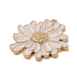 合金エナメルチャーム  ゴールドカラー  花のチャーム  ホワイト  35x36x4.5mm  穴：3mm&nbsp;X-PALLOY-K021-03G-03