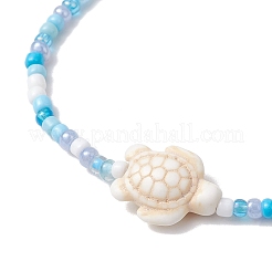 Braccialetti elastici in vetro con perline sintetiche turchesi tinte&nbsp;BJEW-JB11031-01