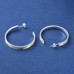 ラックメッキアイアンスタッドハーフフープピアス  耳ナッツ  長持ちメッキ  カドミウムフリー＆鉛フリー  C字型  銀  35.5x4mm&nbsp;EJEW-M254-01S