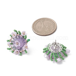 花の手作りガラスシードビーズスタッドピアス  アクリルビーズキャップ付き  プラチナ  スミレ  27.5x26mm&nbsp;EJEW-MZ00656-03