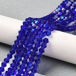 透明電気メッキガラスビーズ連売り  ABカラーメッキ  多面カット  双円錐形  ダークブルー  3.5~3.8mm  穴：0.9mm  約107~110個/連  32.5~34cm&nbsp;GLAA-F029-3mm-D06