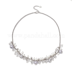 Collane con catena rolo in acciaio inossidabile 304 con perline di vetro rotonde&nbsp;NJEW-JN05359-02