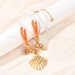 Женские ожерелья с подвеской в форме ракушки из нержавеющей стали 304 из полиэстеровой веревки&nbsp;NJEW-K252-10G