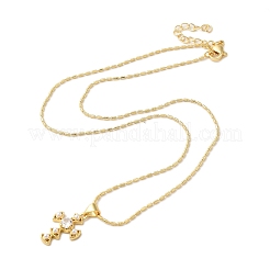 Латунные ожерелья с подвеской-крестом из прозрачного кубического циркония для женщин&nbsp;LS-NJEW-K381-04G