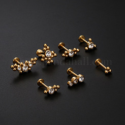 Лабреты из нержавеющей стали с микропаве из прозрачного кубического циркония без резьбы WG26305-05