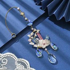 Украшения с подвесками в форме луны из натурального розового кварца и латуни&nbsp;HJEW-TA00076