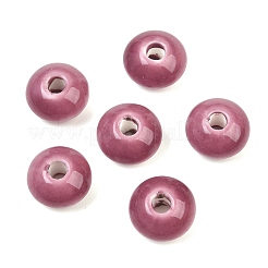 手作りの陶器ビーズ  光沢釉の磁器  ロンデル  淡いバイオレットレッド  15x10mm  穴：4mm&nbsp;PORC-Q173-15x10mm-15