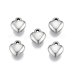 ステンレススチールチャーム201個  ハート  ステンレス鋼色  8x7x2.5mm  穴：1mm&nbsp;STAS-N099-02A