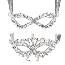 2 шт. 2 стиля маски для лица из сплава со стразами для вечеринок&nbsp;AJEW-AR0004-83