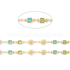 Эмалированные цепи с квадратными звеньями в виде цветов и стекла CHC-P009-36G