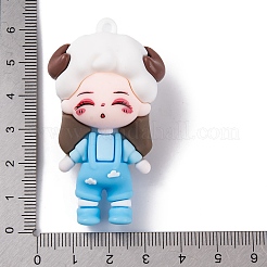 12 中国の十二支の女の子人形 PVC プラスチックペンダント  羊  57x32.5x24.5mm  穴：3mm&nbsp;KY-S172-16H