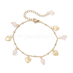 Браслеты с подвесками из натурального розового кварца круглой формы BJEW-JB12029-01