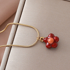 Colliers pendentifs vintage européens en acier inoxydable 304 émaillé rouge en forme de fleur pour femmes&nbsp;AZ4977