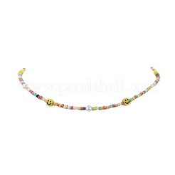 女性用ガラスシード＆アクリルスマイル＆イミテーションパールビーズネックレス  ミックスカラー  17.52インチ（44.5cm）&nbsp;NJEW-JN04292