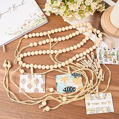 Настенная витрина для фотографий с гирляндой из деревянных бус AJEW-WH20011-54D