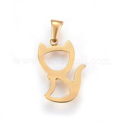304ステンレススチール中空子猫ペンダント  ちょう結びの形をした猫  ゴールドカラー  22x15x3mm  穴：6x3mm&nbsp;STAS-P209-28G