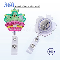 ラインストーン流砂効果アクリル & ABS プラスチックバッジリール  格納式バッジホルダー  パールピンク  98mm  サボテン：49.5x48mm&nbsp;AJEW-SZ0002-48F