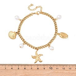 Bracelets à breloques en acier inoxydable 304 en forme d'étoile de mer et de coquillage&nbsp;BJEW-F519-02B-G