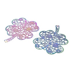 ステンレスペンダント201個  エッチングされた金属装飾  クローバーチャーム  虹色  49.5x38x0.3mm  穴：2mm&nbsp;STAS-I329-03RC