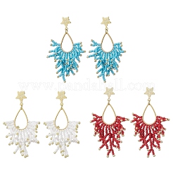 3 пара сережек-гвоздиков из стеклянных бусин ручной работы EJEW-MZ00564