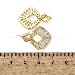 Серьги-гвоздики с ромбами из латуни с микропаве из прозрачных кубических цирконий&nbsp;EJEW-F373-02G