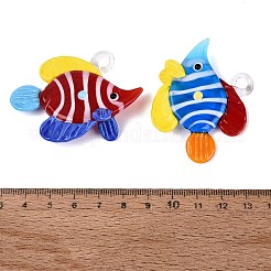 手作りランプワークペンダント  縞模様のチャームが付いた魚  ミックスカラー  39~47x52~56x16~19mm  穴：5~5.5mm&nbsp;LA-N048-10