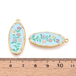 プリントスタイルの304ステンレススチール製オーバル、花柄ペンダント付き  イオンプレーティング（ip）  18KGP本金メッキ  ライトスカイブルー  33.5x14x2.5mm  穴：1.8mm&nbsp;STAS-T071-27B-G