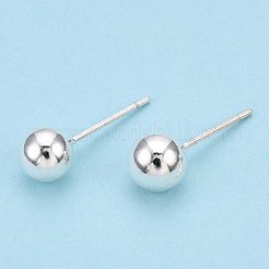 スターリングシルバー ラウンド ボール スタッド イヤリング 925 個  銀  6mm  ピン：0.8mm&nbsp;STER-T005-01G
