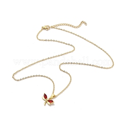 304ステンレススチールペンダントネックレス  真鍮製マイクロパヴェキュービックジルコニアペンダントネックレス  花  16.93インチ（43cm）ペンダント：11x17mm&nbsp;NJEW-U002-18G-02