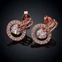 リアルローズゴールドメッキ平皿スズ合金キュービックジルコニアスタッドピアス  透明  17x12mm&nbsp;EJEW-BB08554-RG