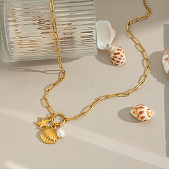 Женские кулоны из нержавеющей стали в форме ракушки с имитацией жемчуга в форме морской звезды QE7881