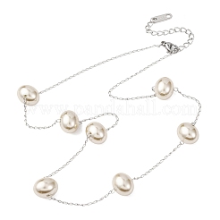 Женские цепочки с акриловым искусственным жемчугом овальной формы из нержавеющей стали 304 NJEW-F354-02P