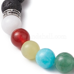 Женские эластичные браслеты из натуральной лавы и чакры диаметром 9 мм BJEW-JB10890